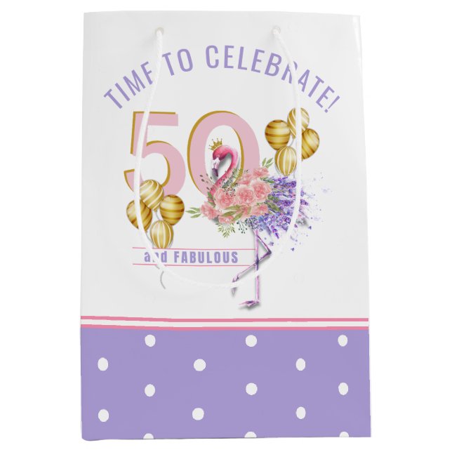 Sac Cadeau Moyen 50 et fabuleux Flamant rose floral rose (Devant)
