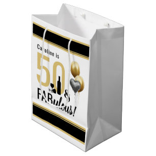 Sac Cadeau Moyen 50 & Fabuleux Gold & Black Modern Anniversaire