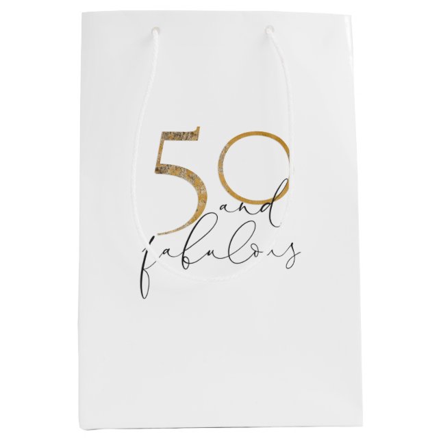 Sac Cadeau Moyen 50 & Fabulous Black & White Gold 50e anniversaire (Devant)