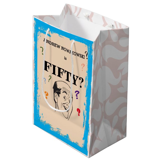 Sac Cadeau Moyen 50e Anniversaire Bald Man drôle Surprise (Devant Angle)