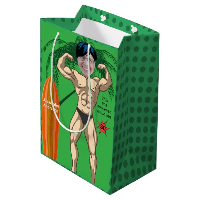 Sac Cadeau Moyen 50e anniversaire 💪 🤣 Mens Funny Bodybuilder Musc (Dos Angle)