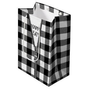 Sac Cadeau Moyen 50e anniversaire Zipper sur Buffalo Plaid