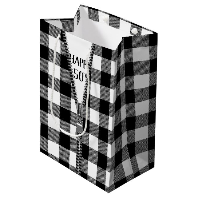 Sac Cadeau Moyen 50e anniversaire Zipper sur Buffalo Plaid (Devant Angle)