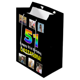 Sac Cadeau Moyen 51e anniversaire : Arc-en-ciel "51", photos person