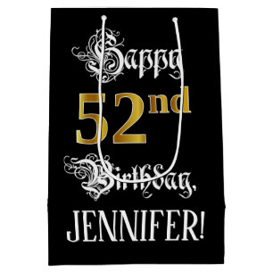 Sac Cadeau Moyen 52nd Birthday ~ Fancy Script; Faux Gold Look; Name
