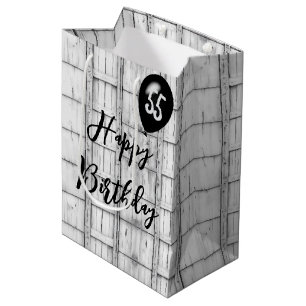Sac Cadeau Moyen 55e anniversaire symétrique Motif de bois rustique
