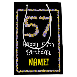 Sac Cadeau Moyen 57e anniversaire : Floral Flowers Numéro, Nom pers