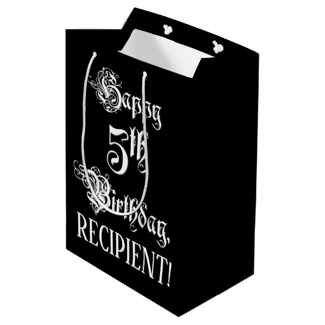 Sac Cadeau Moyen 5e anniversaire : fantaisie, élégant script + Nom  (Dos Angle)