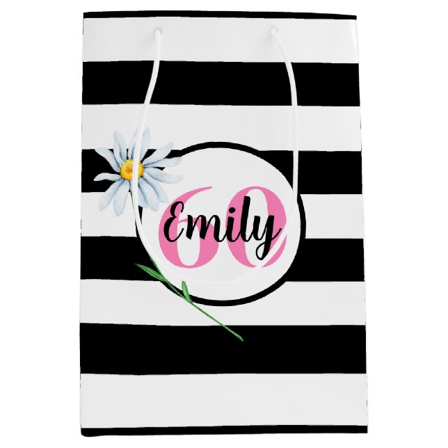 Sac Cadeau Moyen 60e Anniversaire Blancs et Noirs Moyenne Cadeau (Devant)