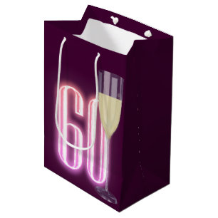 Sac Cadeau Moyen 60e anniversaire Neon signe avec vin
