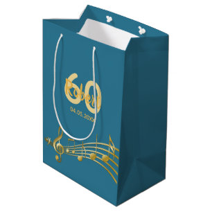Sac Cadeau Moyen 60e jour de Birthday gold music notes teal blue gr