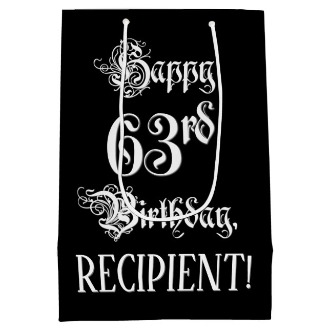 Sac Cadeau Moyen 63e anniversaire : Fancy, Elegant Script + Nom per (Dos)
