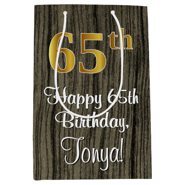 Sac Cadeau Moyen 65e anniversaire : Elégant Faux Gold Look #, Faux  (Devant)