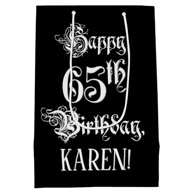 Sac Cadeau Moyen 65e anniversaire : Fancy, Elegant Script + Nom per (Dos)