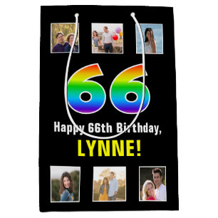 Sac Cadeau Moyen 66e anniversaire : Arc-en-ciel "66", photos person