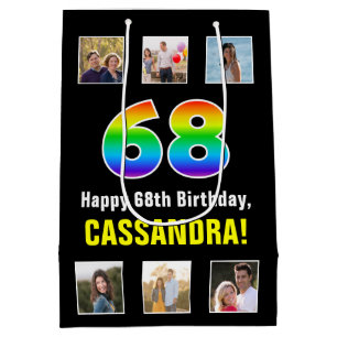 Sac Cadeau Moyen 68e Anniversaire : Arc-en-ciel “68“, Photos person