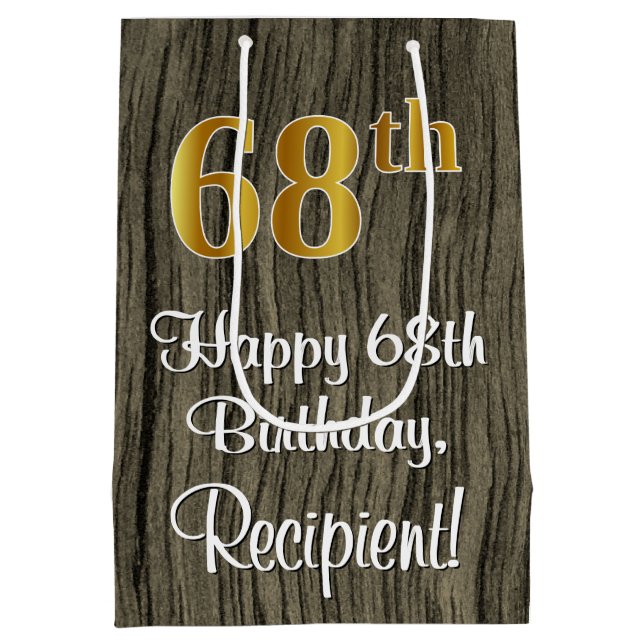 Sac Cadeau Moyen 68e anniversaire : Elégant Faux Gold Look #, Faux  (Dos)