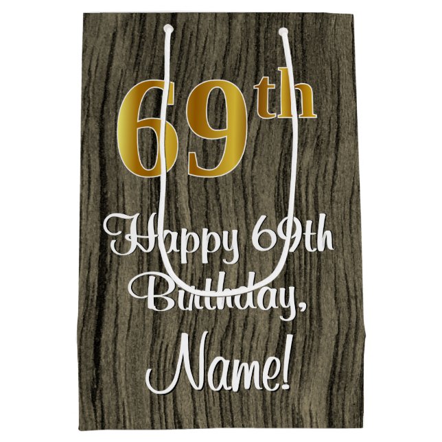 Sac Cadeau Moyen 69e anniversaire : Elégant Faux Gold Look #, Faux  (Dos)