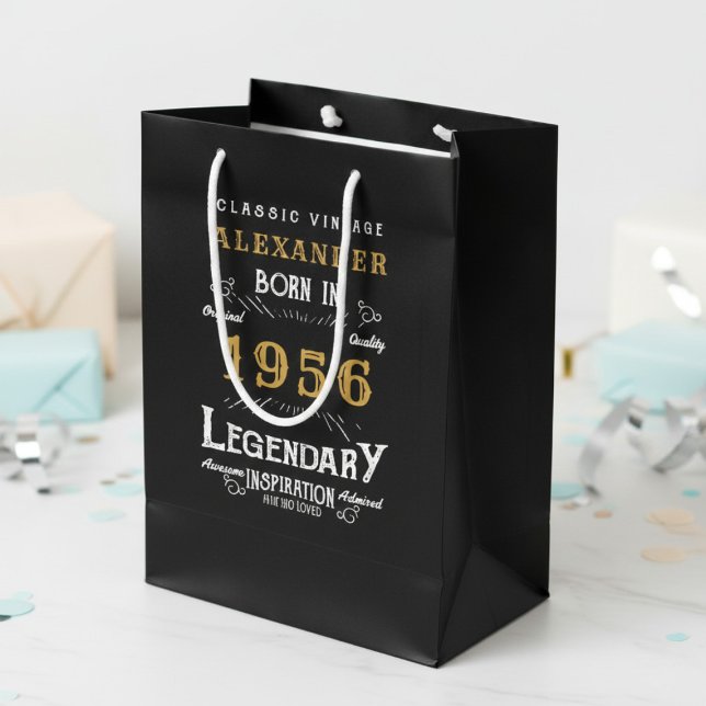 Sac Cadeau Moyen 70th Birthday 1956 Add Name Legend Black Gold (Born 1956 birthday gift bag. Background out of focus.)