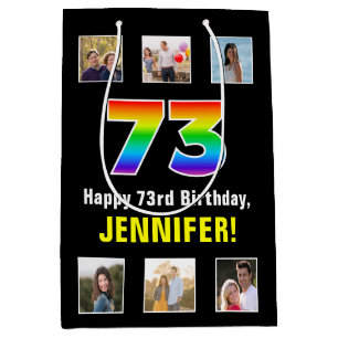 Sac Cadeau Moyen 73e Anniversaire : Arc-en-ciel “73“, Photos person
