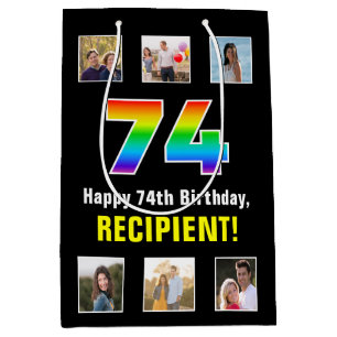 Sac Cadeau Moyen 74e anniversaire : Arc-en-ciel "74", photos person