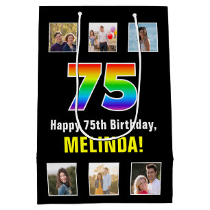 Sac Cadeau Moyen 75e anniversaire : Arc-en-ciel "75", photos person