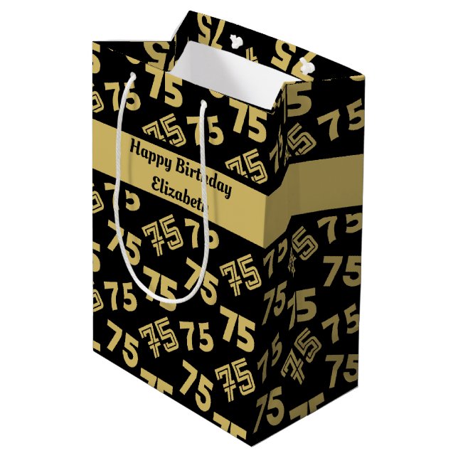 Sac Cadeau Moyen 75e anniversaire heureux Nom personnalisé (Dos Angle)