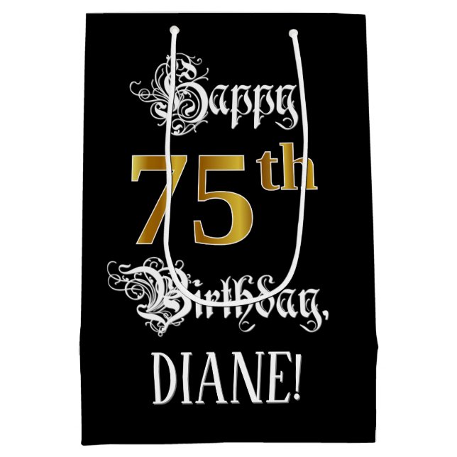 Sac Cadeau Moyen 75e anniversaire ~ Script fantaisie; Faux Gold Loo (Dos)