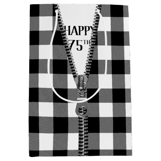 Sac Cadeau Moyen 75e anniversaire Zipper sur Buffalo Plaid (Devant)
