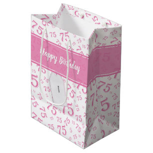 Sac Cadeau Moyen 75e Joyeux Motif de numéros rose/blanc
