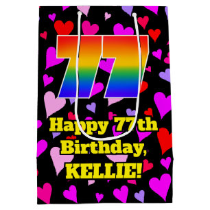 Sac Cadeau Moyen 77e anniversaire : Loving Hearts Motif, Arc-en-cie