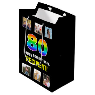 Sac Cadeau Moyen 80e Anniversaire : Arc-en-ciel « 80 », Photos pers