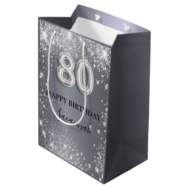 Sac Cadeau Moyen 80e anniversaire argent parties scintillant monogr (Dos Angle)