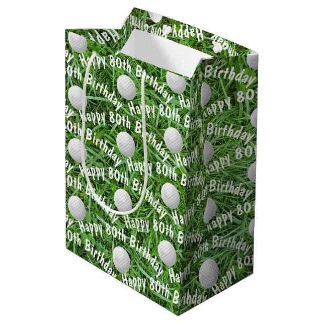 Sac Cadeau Moyen 80e anniversaire Ballons de golf sur l'herbe Bac m (Dos Angle)