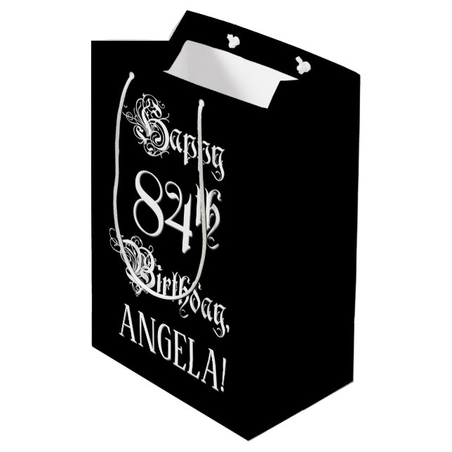 Sac Cadeau Moyen 84e anniversaire : fantaisie, élégant script + Nom (Dos Angle)