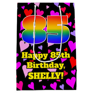 Sac Cadeau Moyen 85e anniversaire : Amour Hearts Motif, Arc-en-ciel