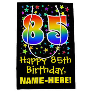 Sac Cadeau Moyen 85e anniversaire : Colorful Stars Motif & Rainbow 