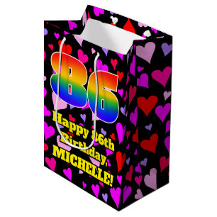Sac Cadeau Moyen 86e anniversaire : Loving Hearts Motif, Arc-en-cie