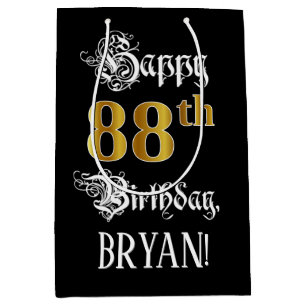 Sac Cadeau Moyen 88e anniversaire ~ Script fantaisie; Faux Gold Loo