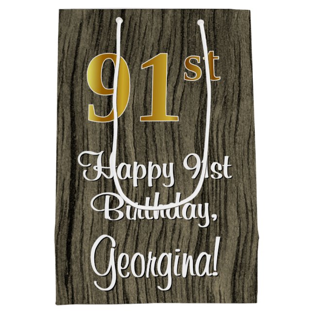 Sac Cadeau Moyen 91e anniversaire : Elégant Faux Gold Look #, Faux  (Dos)