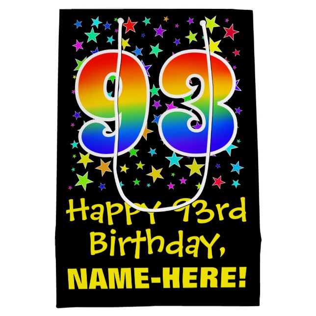 Sac Cadeau Moyen 93e anniversaire : Colorful Stars Motif & Rainbow  (Dos)