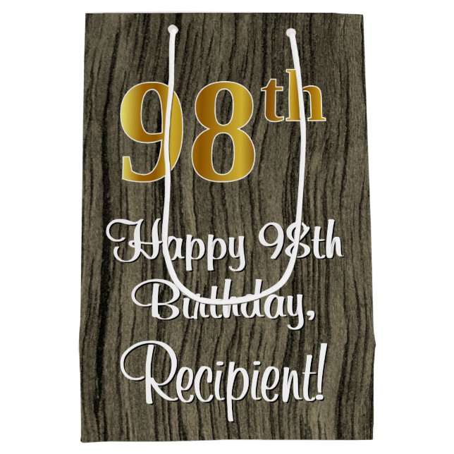 Sac Cadeau Moyen 98e anniversaire : Elégant look d'or Faux #, Faux  (Dos)