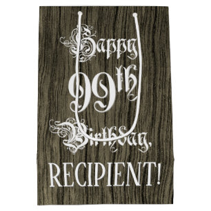 Sac Cadeau Moyen 99e anniversaire : Faux Wood Look + Nom personnali
