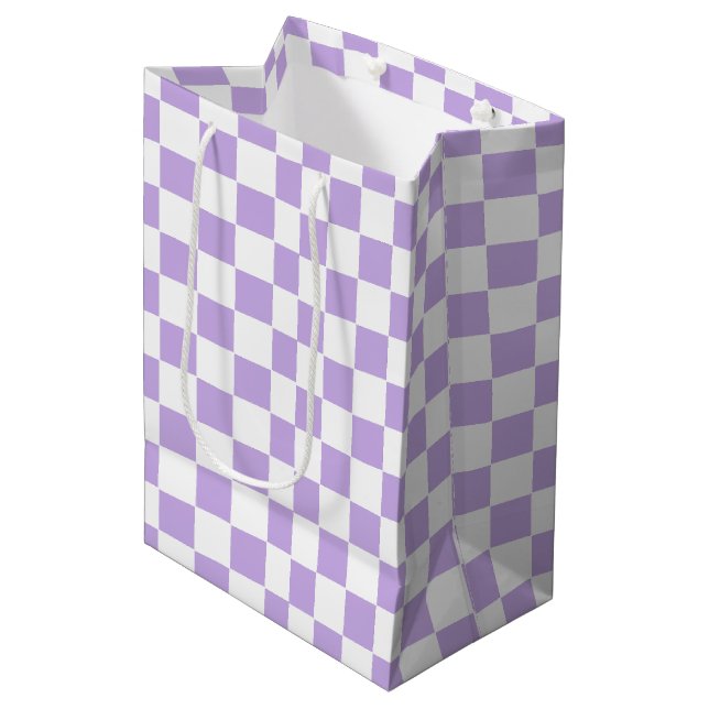 Sac Cadeau Moyen à damiers Lavande et blanc (Devant Angle)