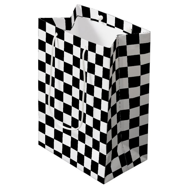 Sac Cadeau Moyen À damiers noir et blanc (Devant Angle)