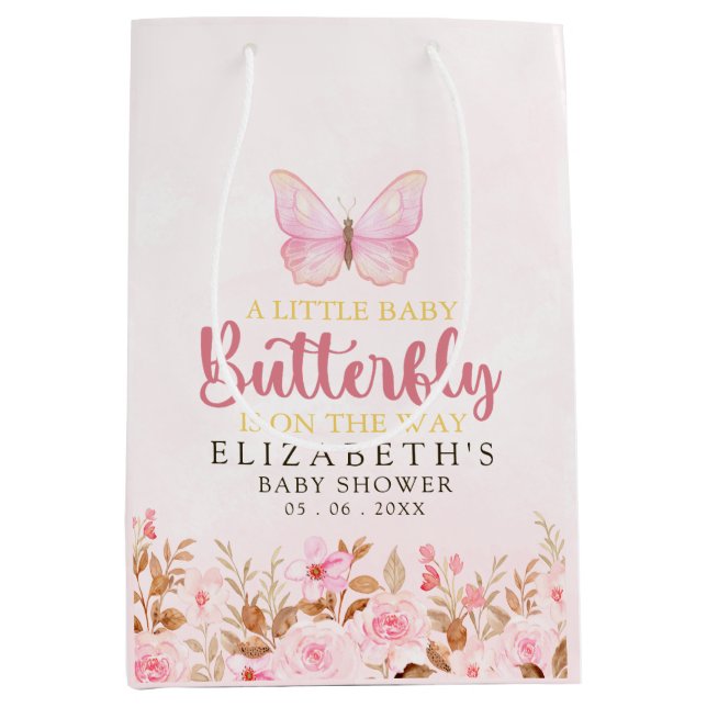 Sac Cadeau Moyen A Little Butterfly is on the Way, Baby Shower Girl (Devant)
