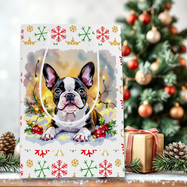 Sac Cadeau Moyen A Sweet Boston Terrier Christmas (Créateur téléchargé)