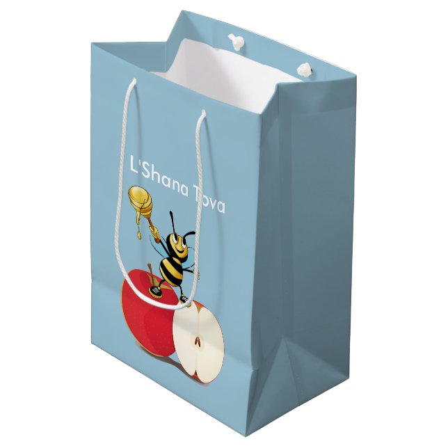 Sac Cadeau Moyen Abeille Apple Rosh HaShana (Devant Angle)