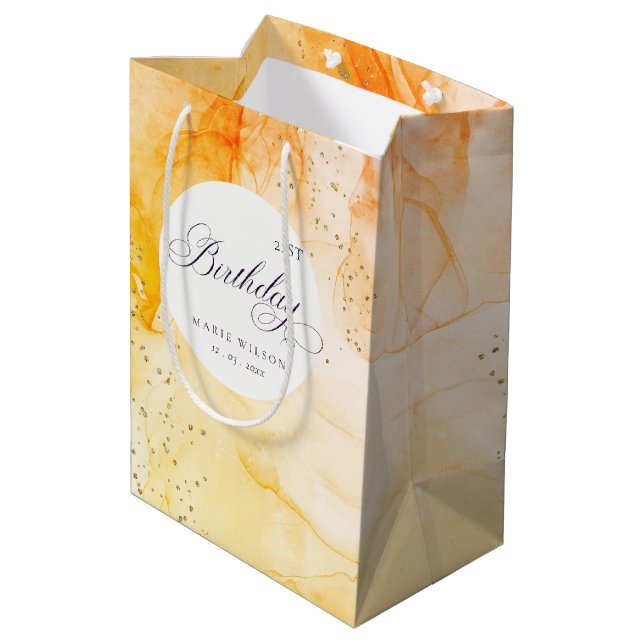 Sac Cadeau Moyen Abstrait Pastel Jaune Orange Quel Âge Anniversaire (Dos Angle)