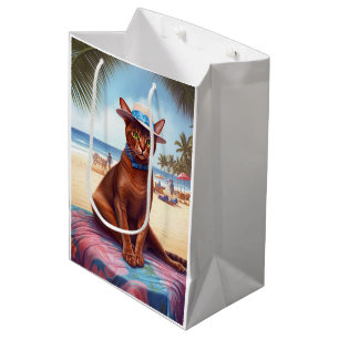 Sac Cadeau Moyen Abyssinian cat on Beach, cadeau d'été pour amoureu